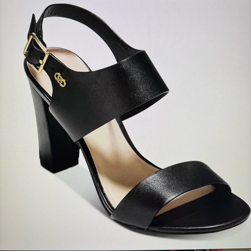 Cole Haan Black Leather Block Heel Sandals